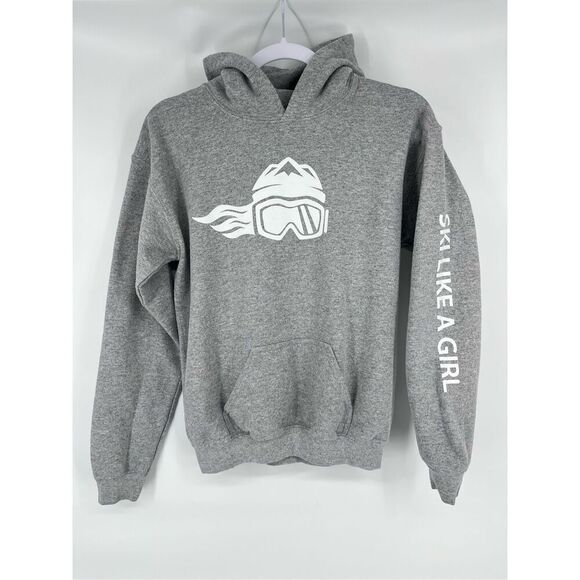 HeyDay Ski Like A Girl Womens Hoodie Grey White Logo Sleeve Logo Size Small - Picture 2 of 11